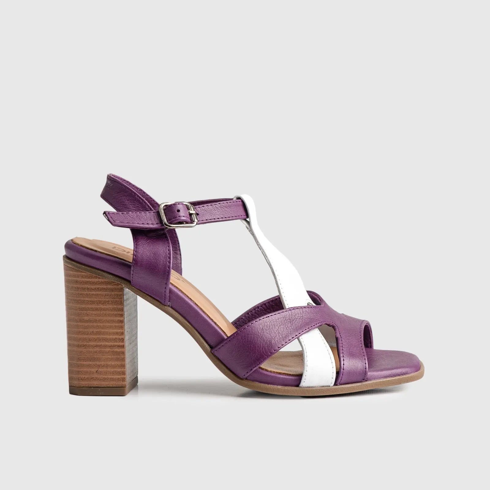 Leather Comfort High Heel Sandal Purple/White 7106