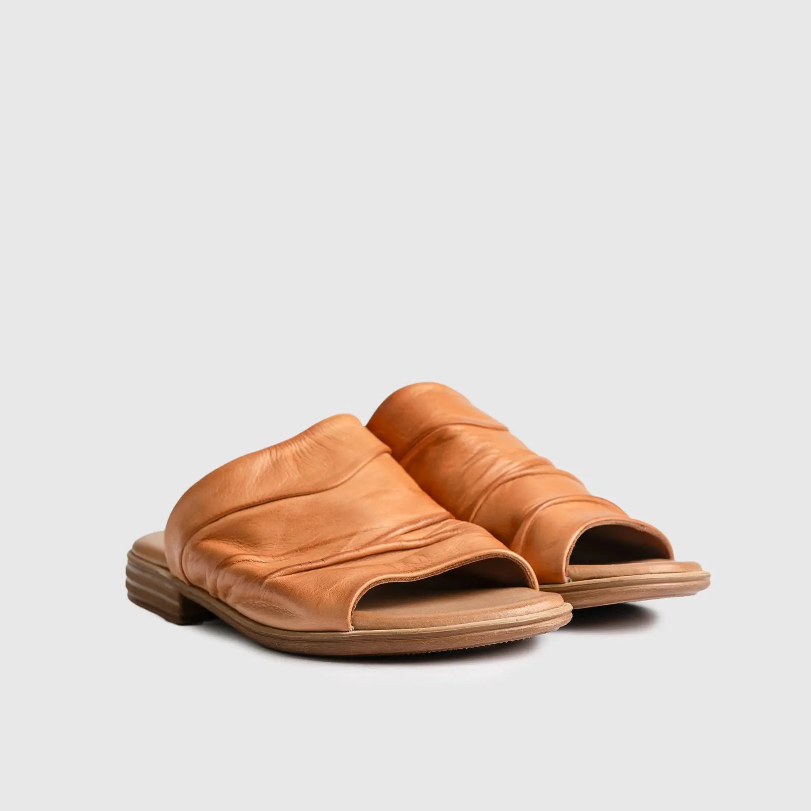 Leather Flat Comfort Sandals Tan 8540