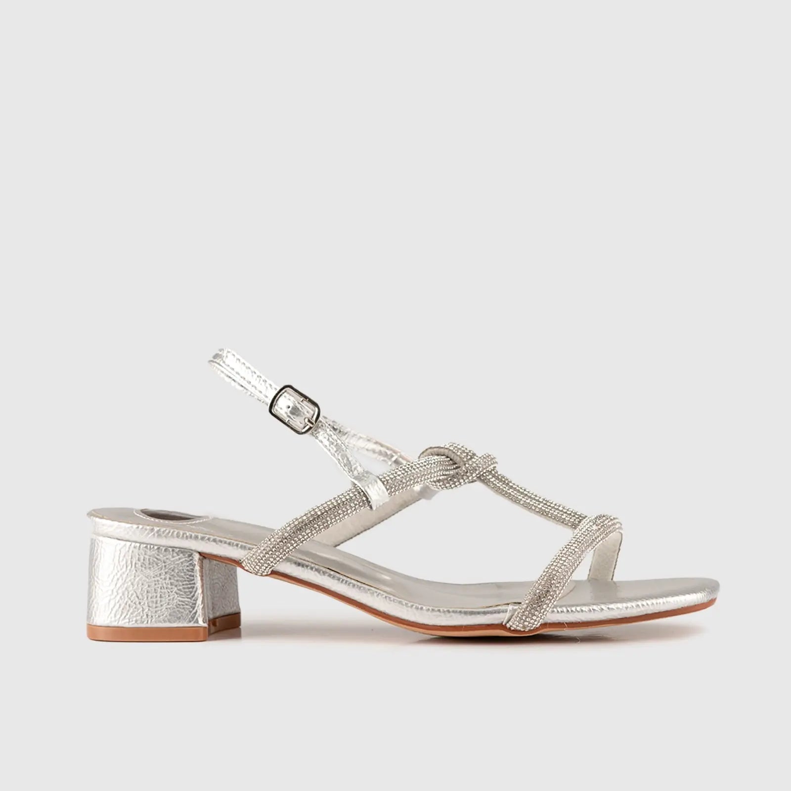 Block Heel Evening Sandal Silver 01613