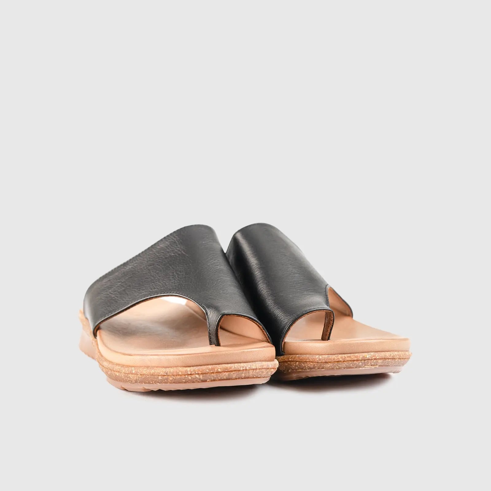 Leather Flat Comfort Sandals Black 902
