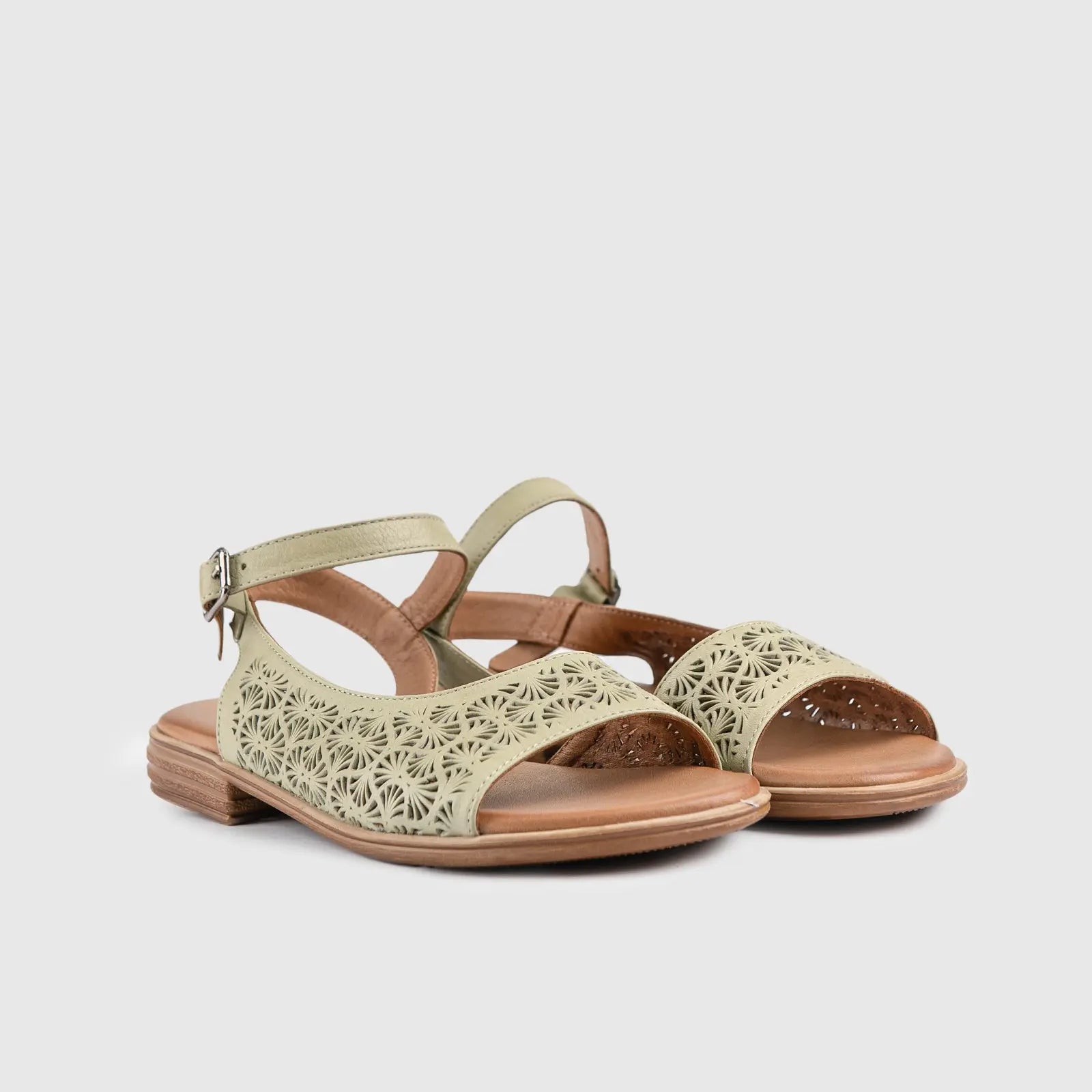 Leather Flat Comfort Sandals Green 8624