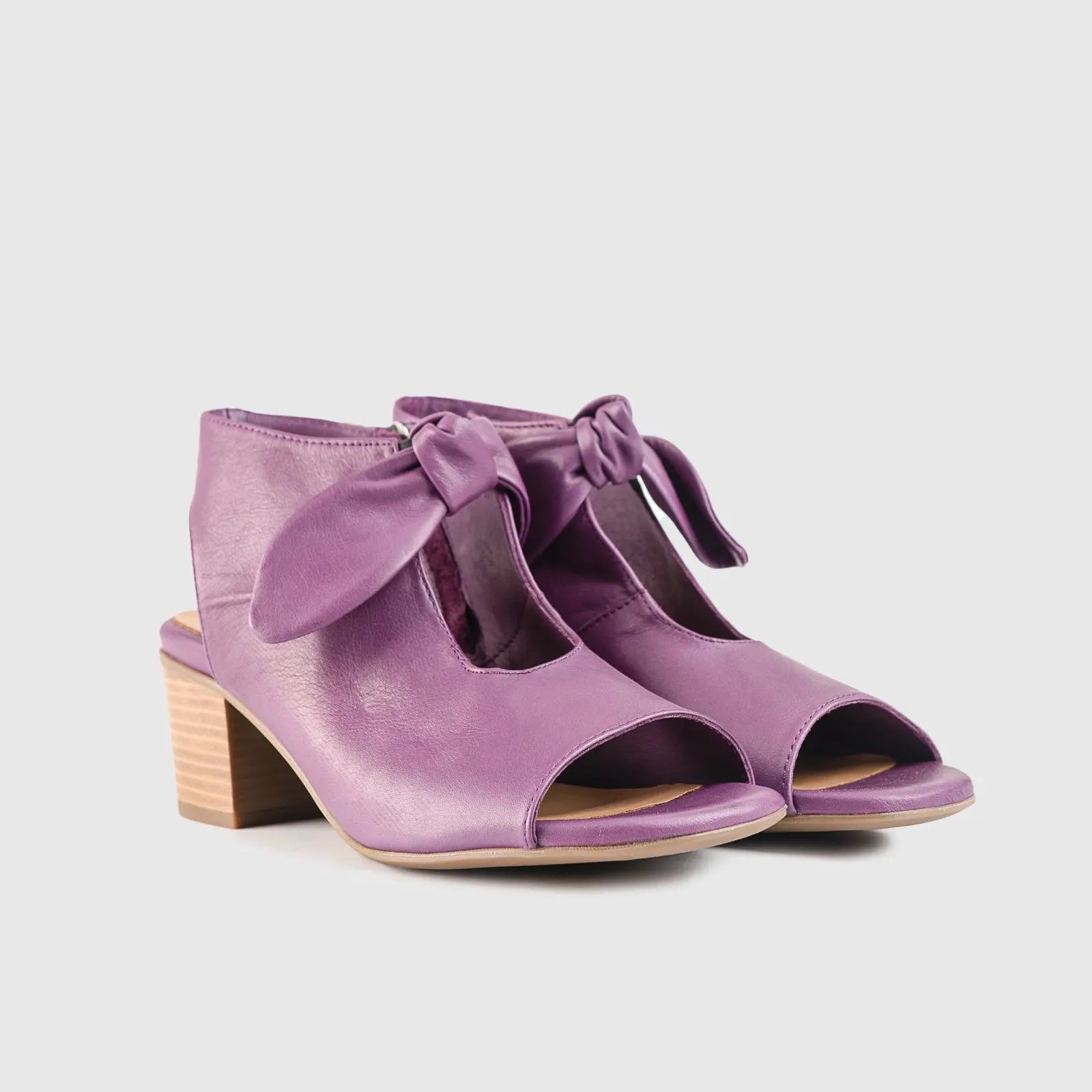 Leather Comfort Block Heel Sandal Purple 8430