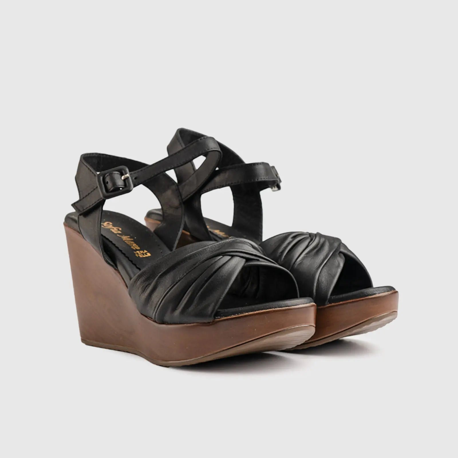 Leather Comfort Wedges Black 10811