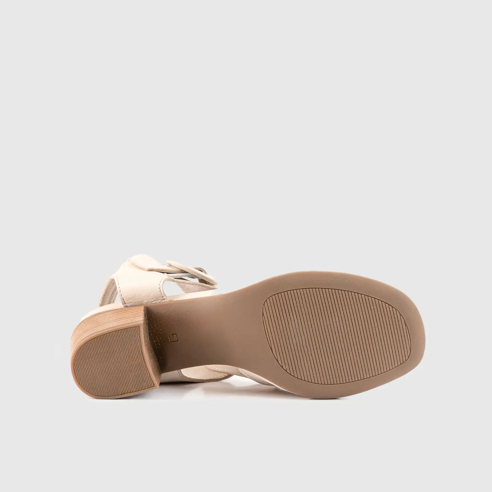 Leather Comfort Block Heel Sandal Beige 8427