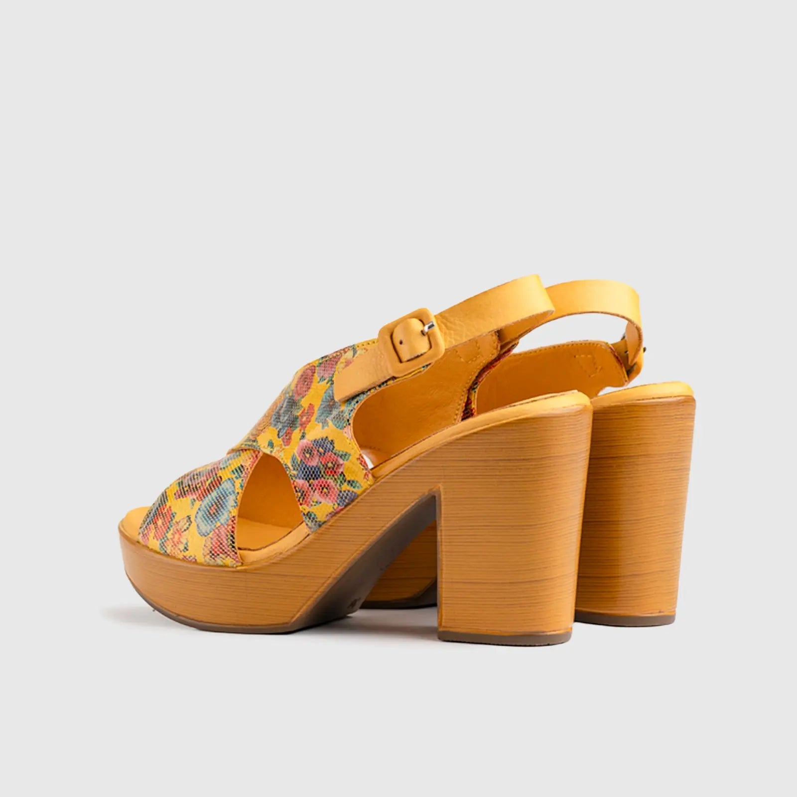 Leather Comfort Block Heel Yellow  Multi 8001