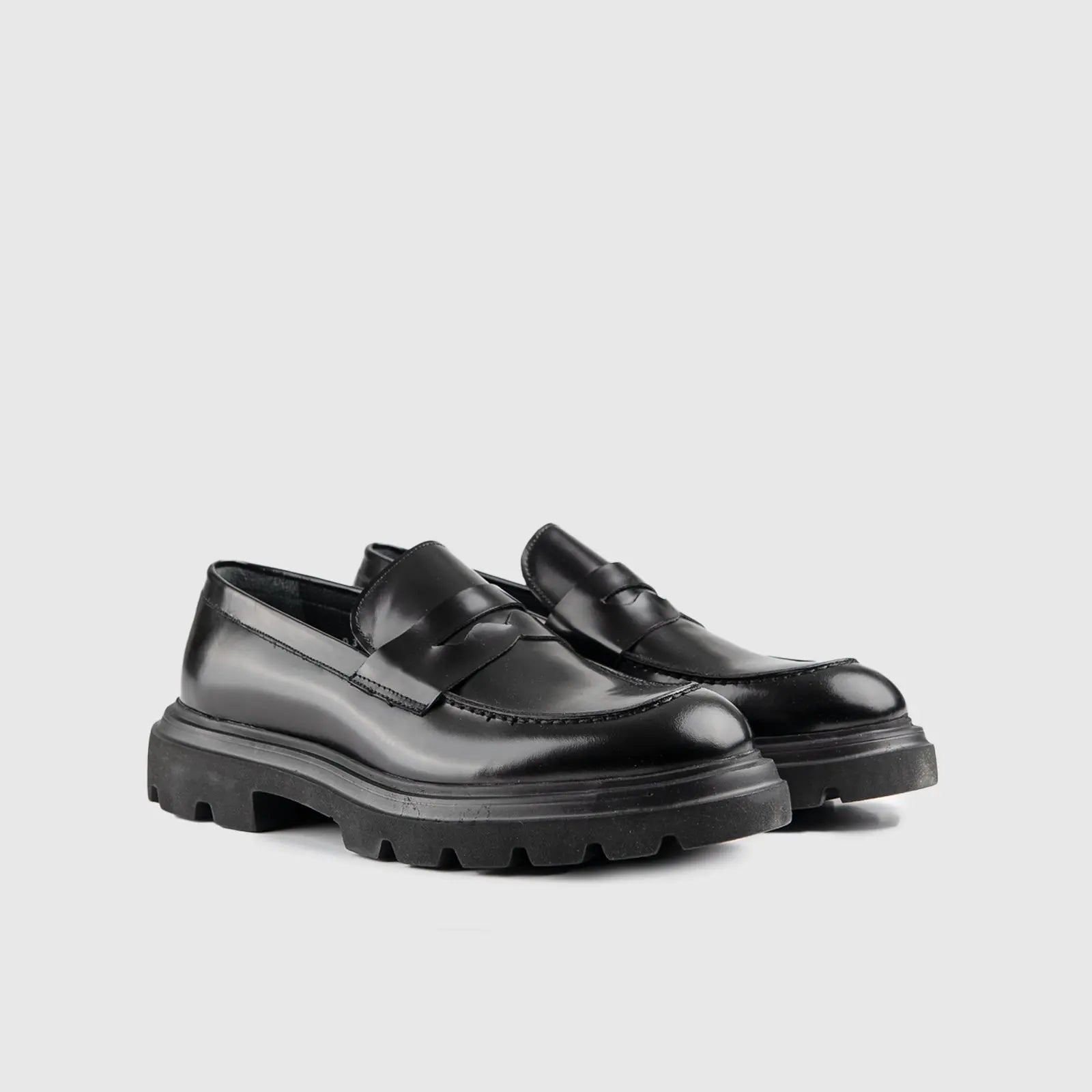 Chunky Sole Dress Loafers Black Hi Shine 0379