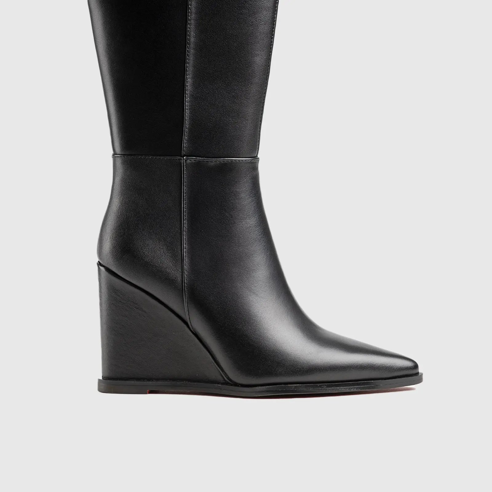 Leather Long Wedge Boots Black Lar005