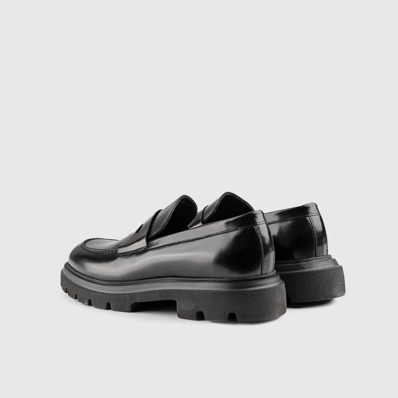 Chunky Sole Dress Loafers Black Hi Shine 0379