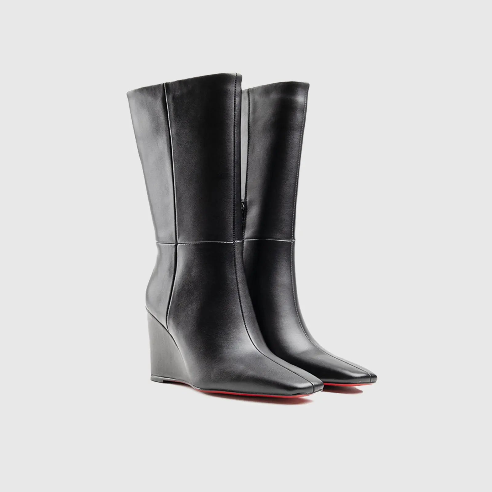 Leather Wedge Boots Black Lar004