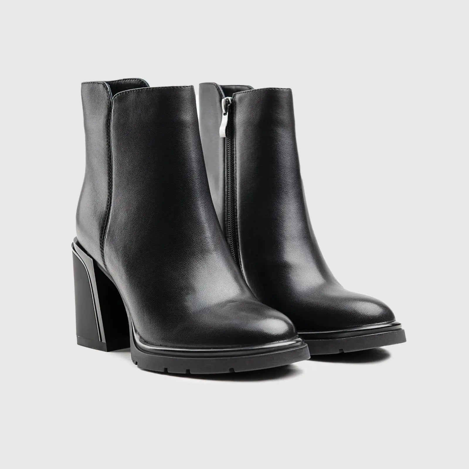 Leather Ankle Heel Dress Boots Black Lar011