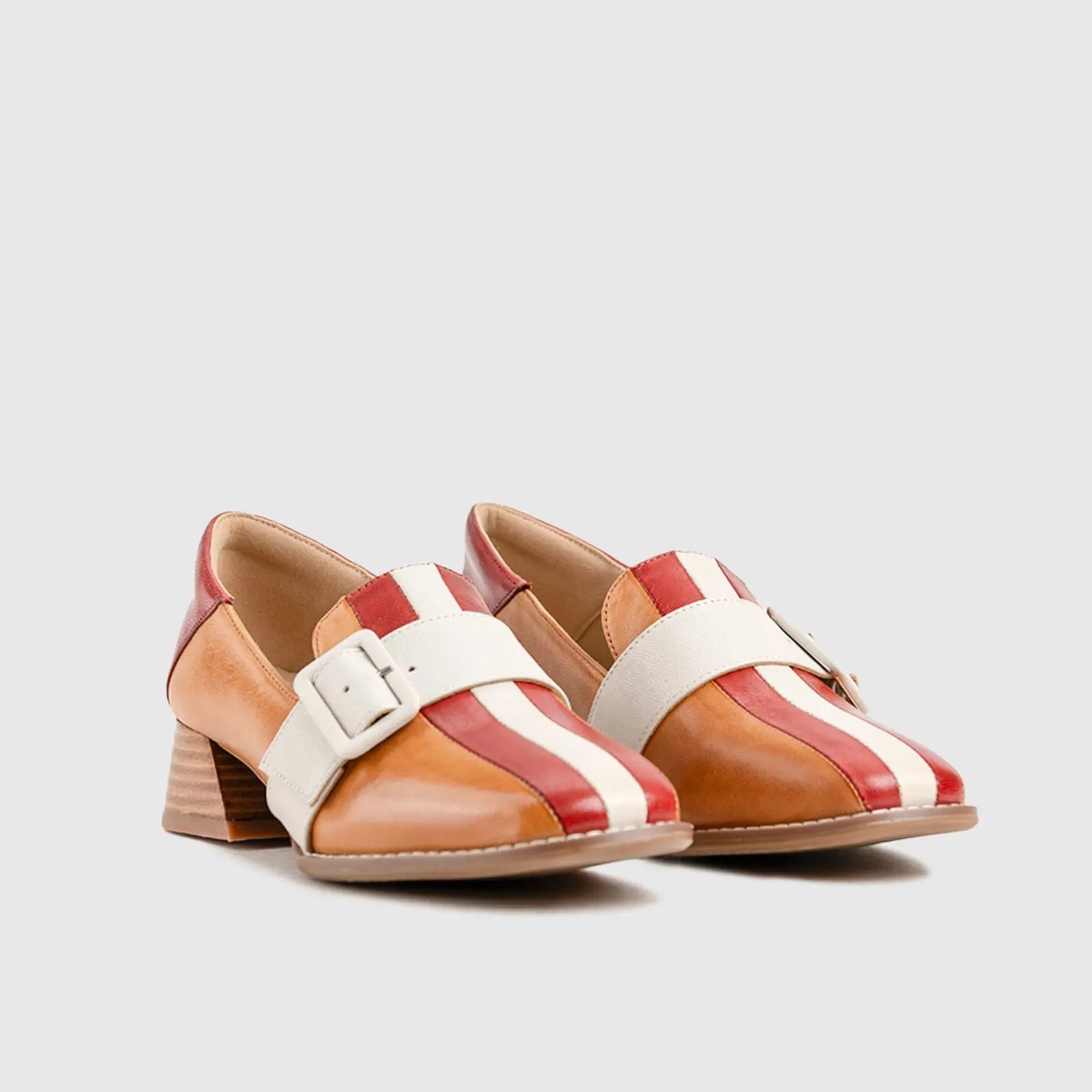 Leather Oxfords Brown/White/Red HA009