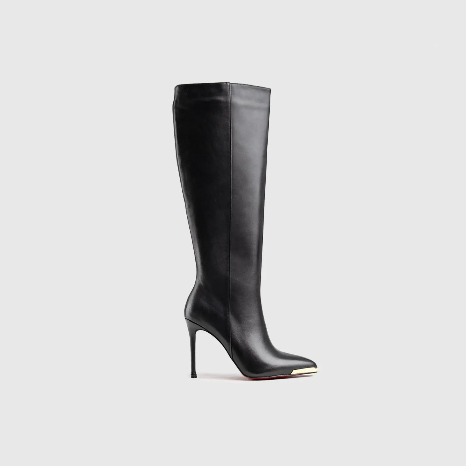 Leather Long High Heel Boots Black Lar003