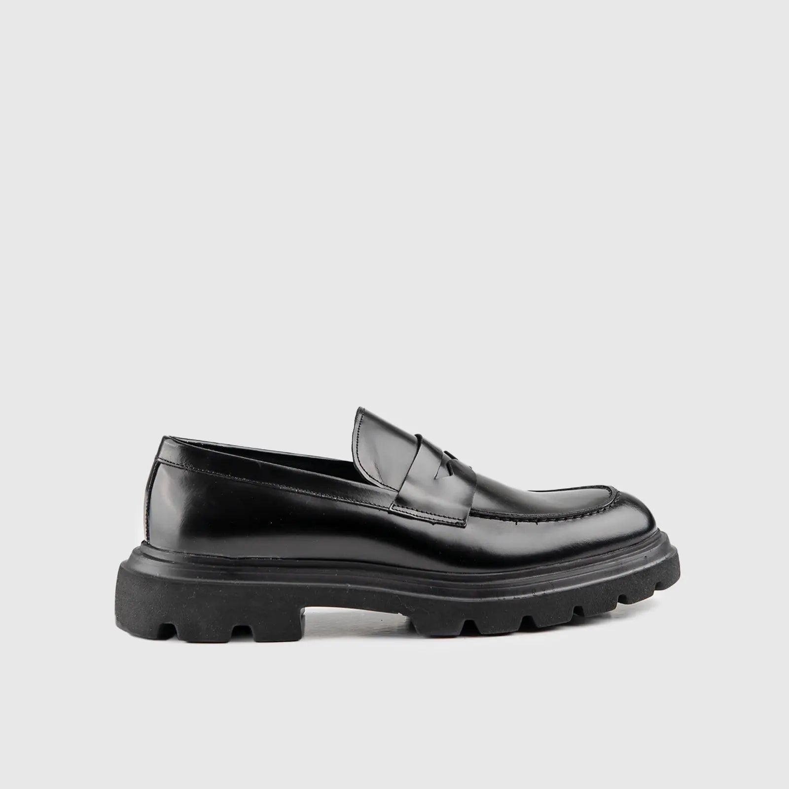 Chunky Sole Dress Loafers Black Hi Shine 0379