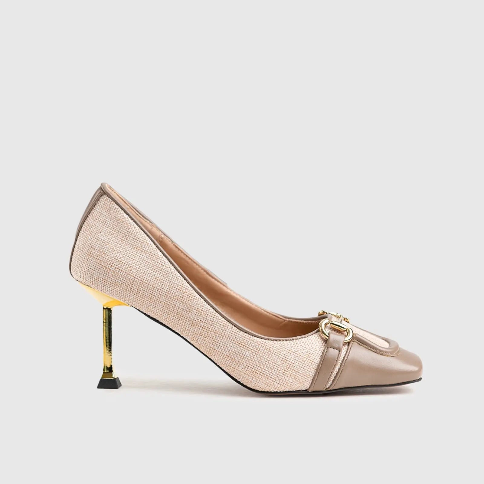 Ladies Dress Heel Court Shoe Beige Car007