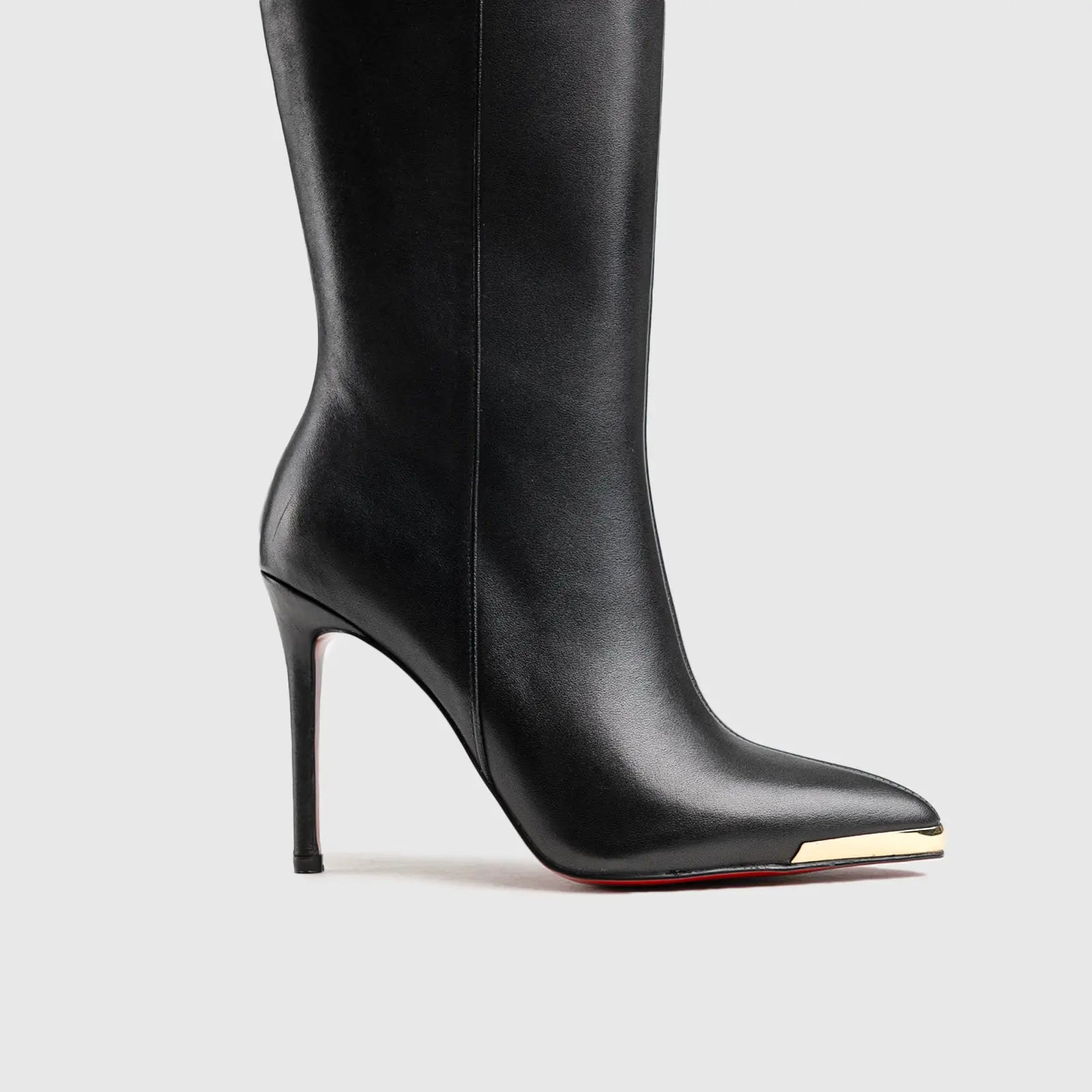 Leather Long High Heel Boots Black Lar003