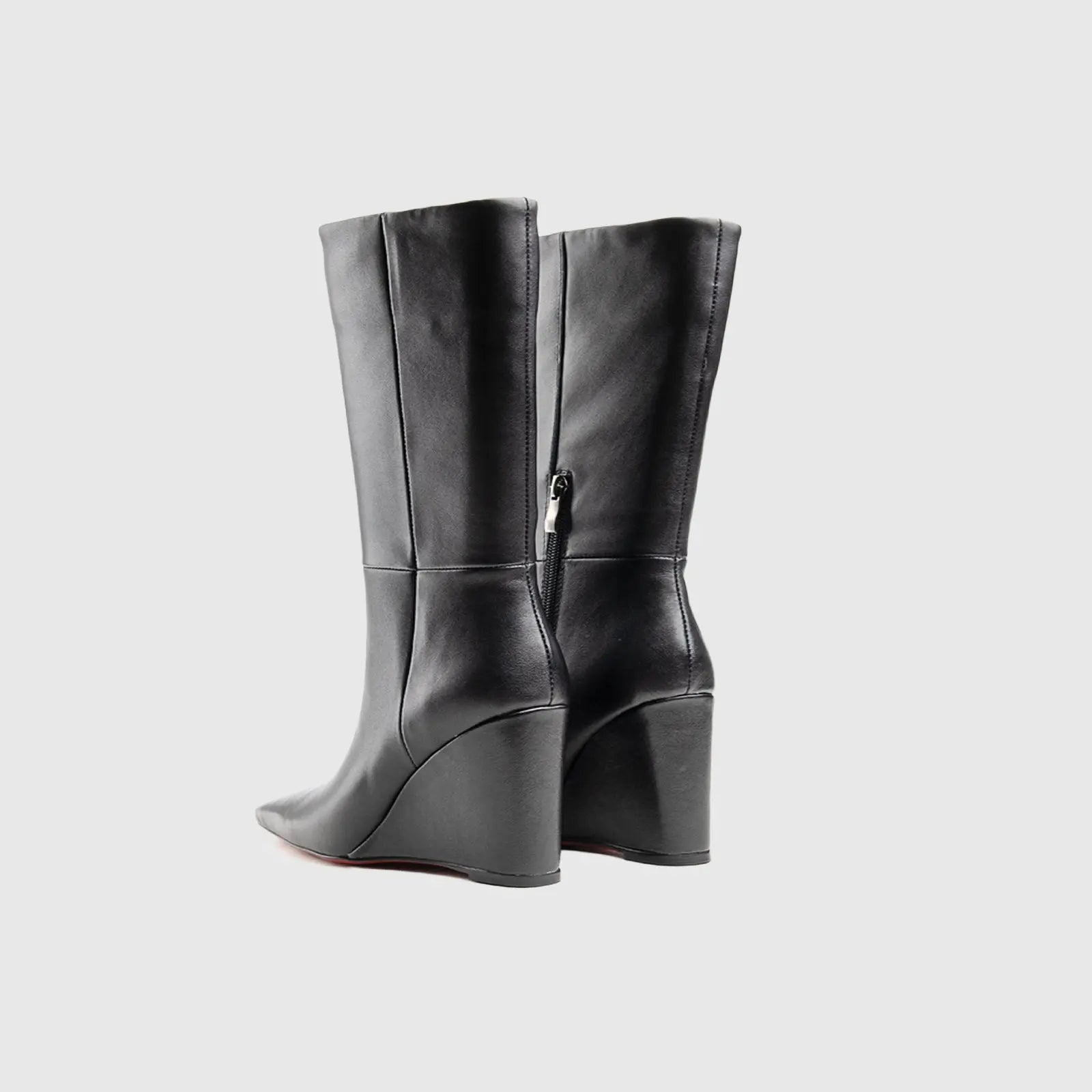 Leather Wedge Boots Black Lar004