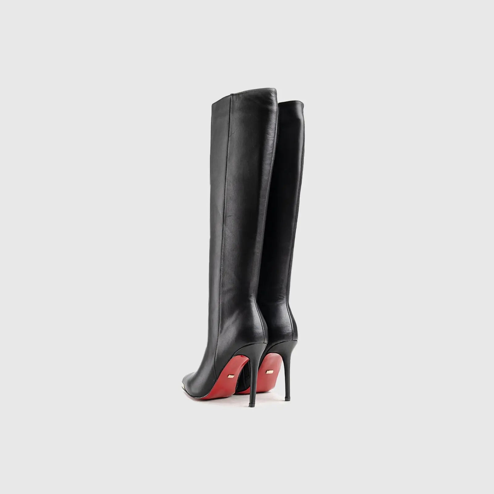 Leather Long High Heel Boots Black Lar003