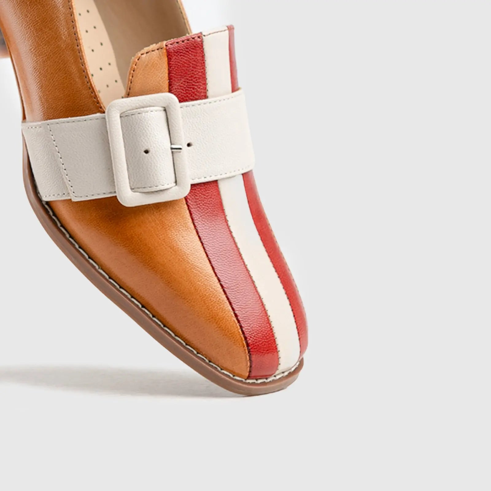 Leather Oxfords Brown/White/Red HA009