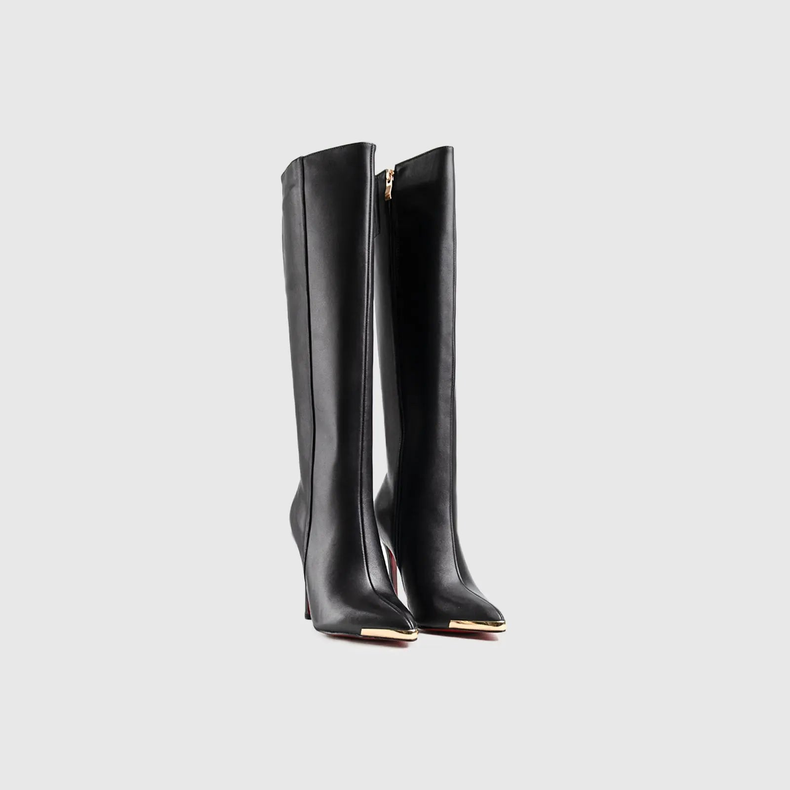 Leather Long High Heel Boots Black Lar003
