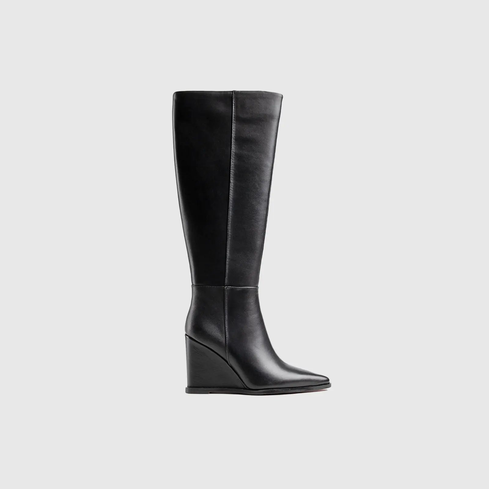 Leather Long Wedge Boots Black Lar005