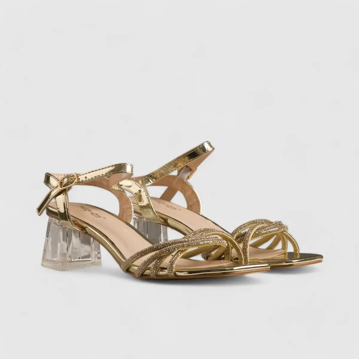 Bulbul Perspex Heel Evening Sandal Gold HAR003