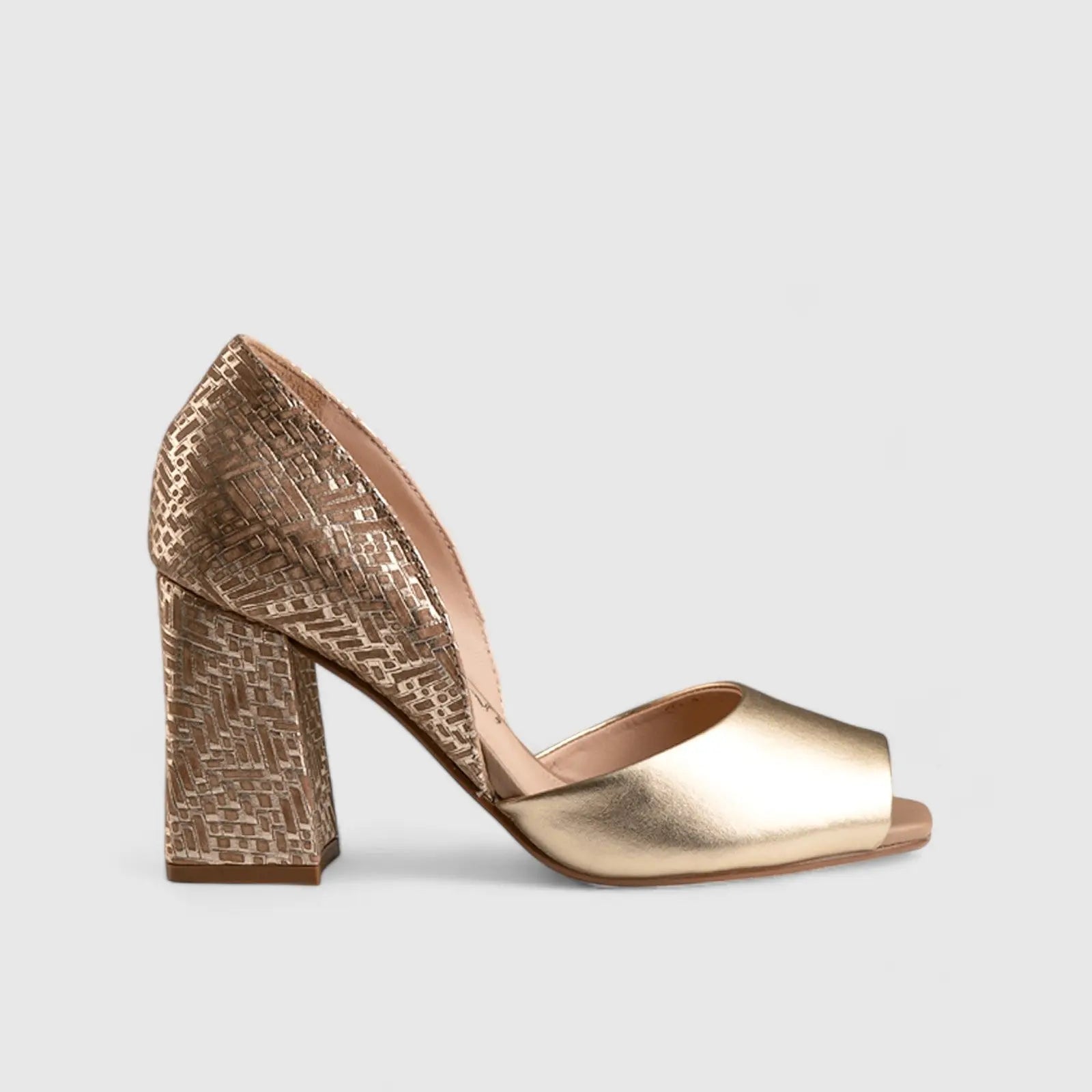 Block Heel Court Pewter/Gold 9095