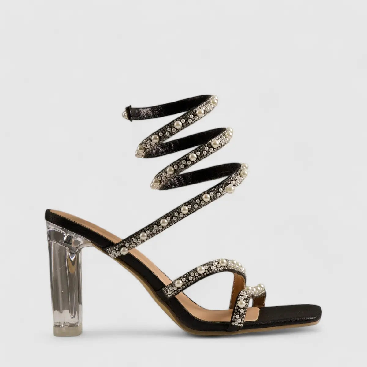 Bulbul Perspex Heel Bling Sandal Black HAR002
