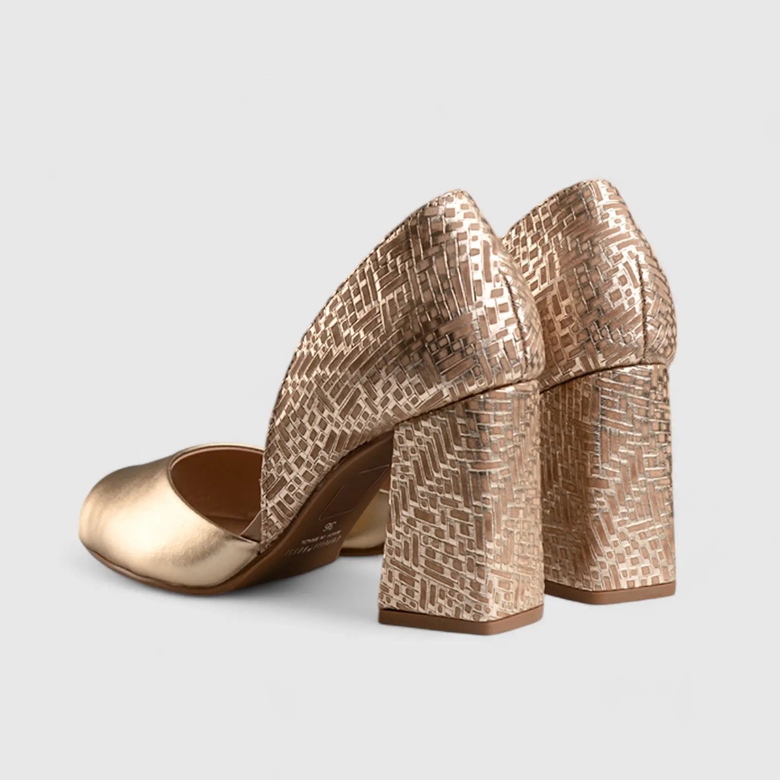 Block Heel Court Pewter/Gold 9095