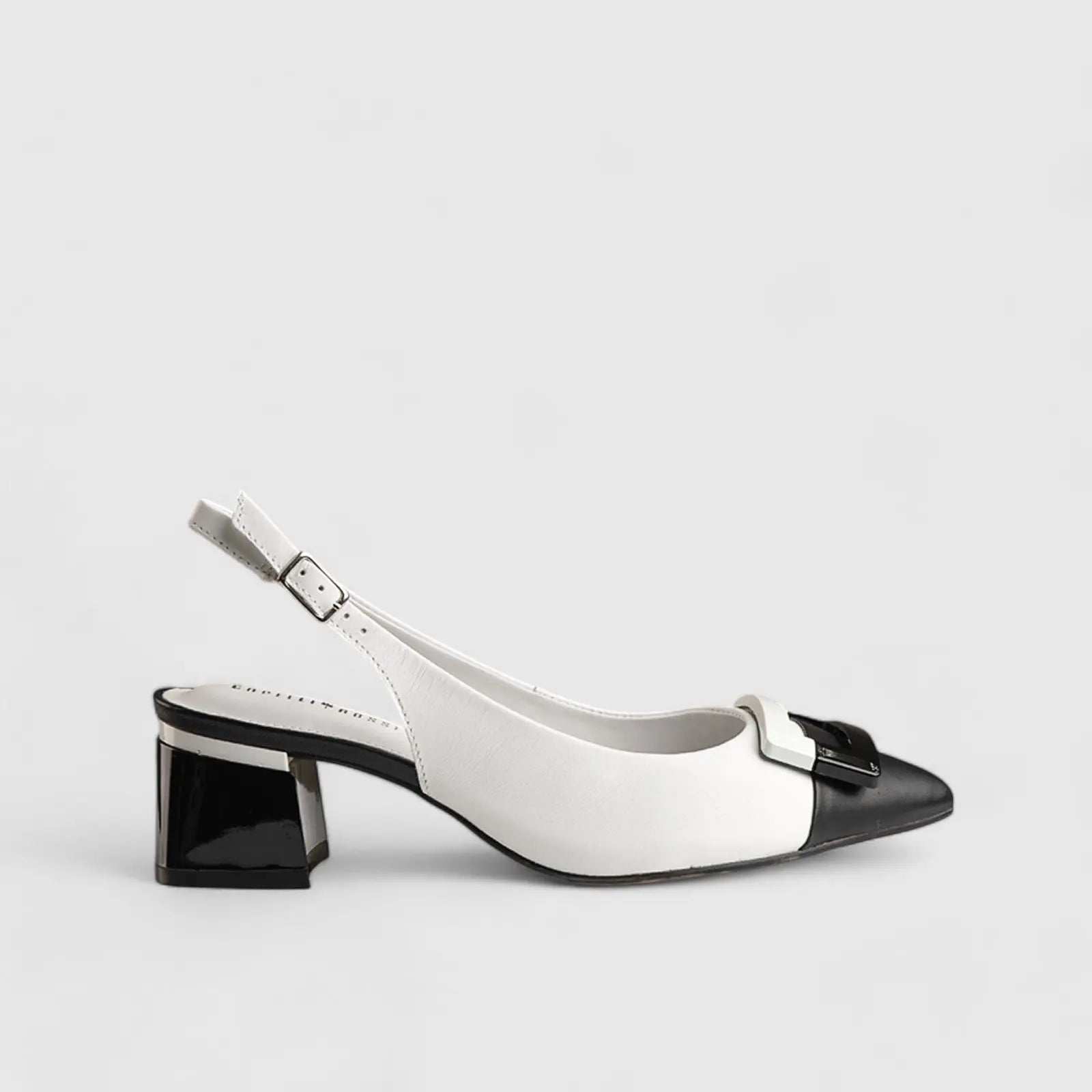 Block Heel Court Beige/White 11238