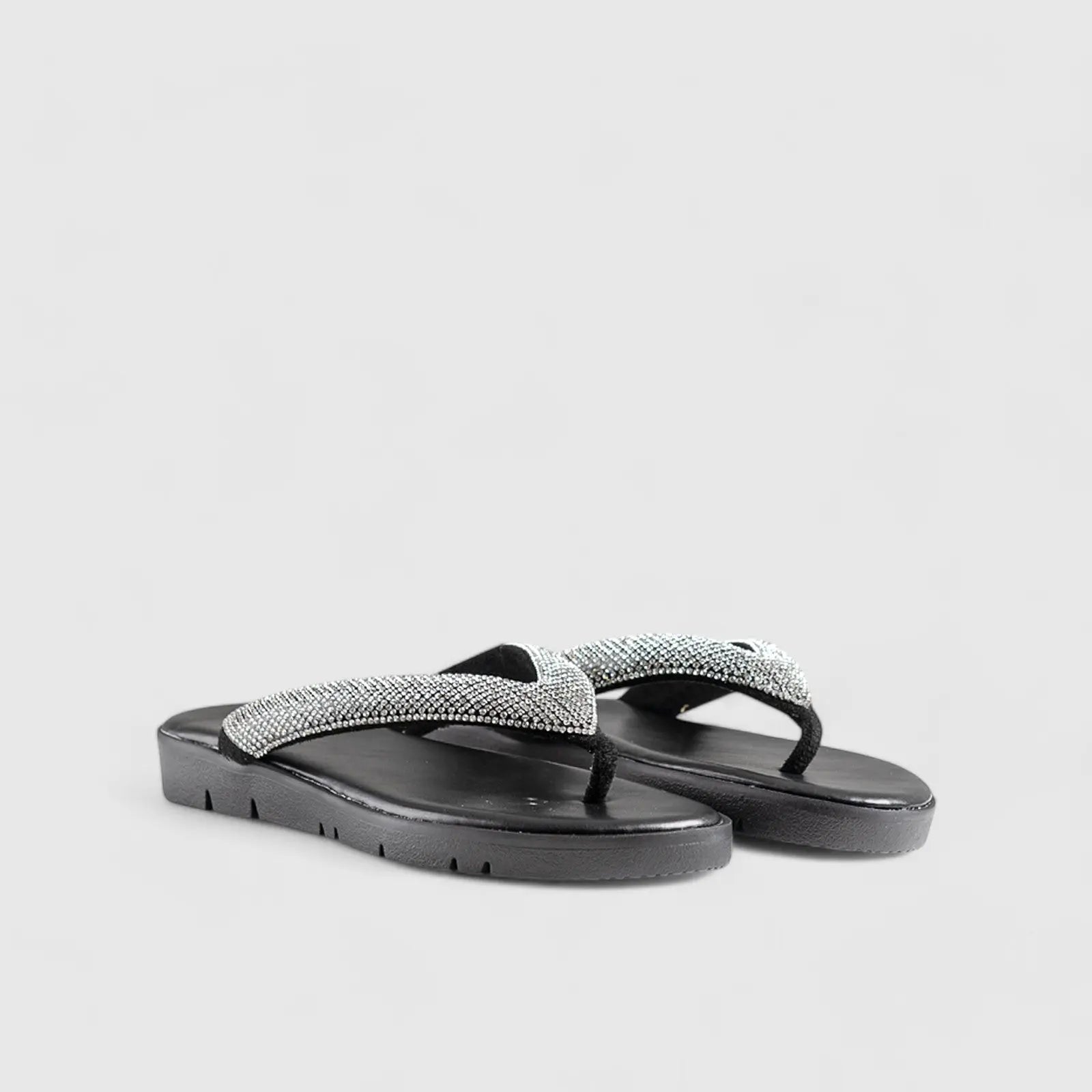 Flat Bling Sandal Black 01639