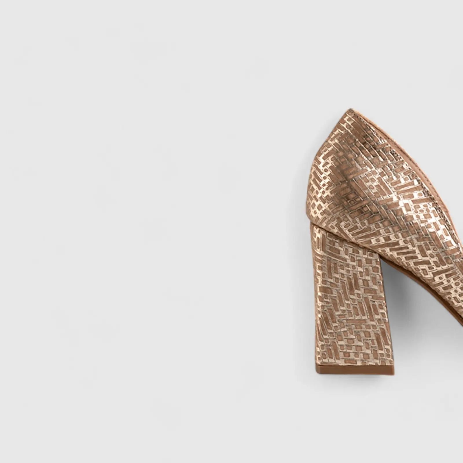 Block Heel Court Pewter/Gold 9095