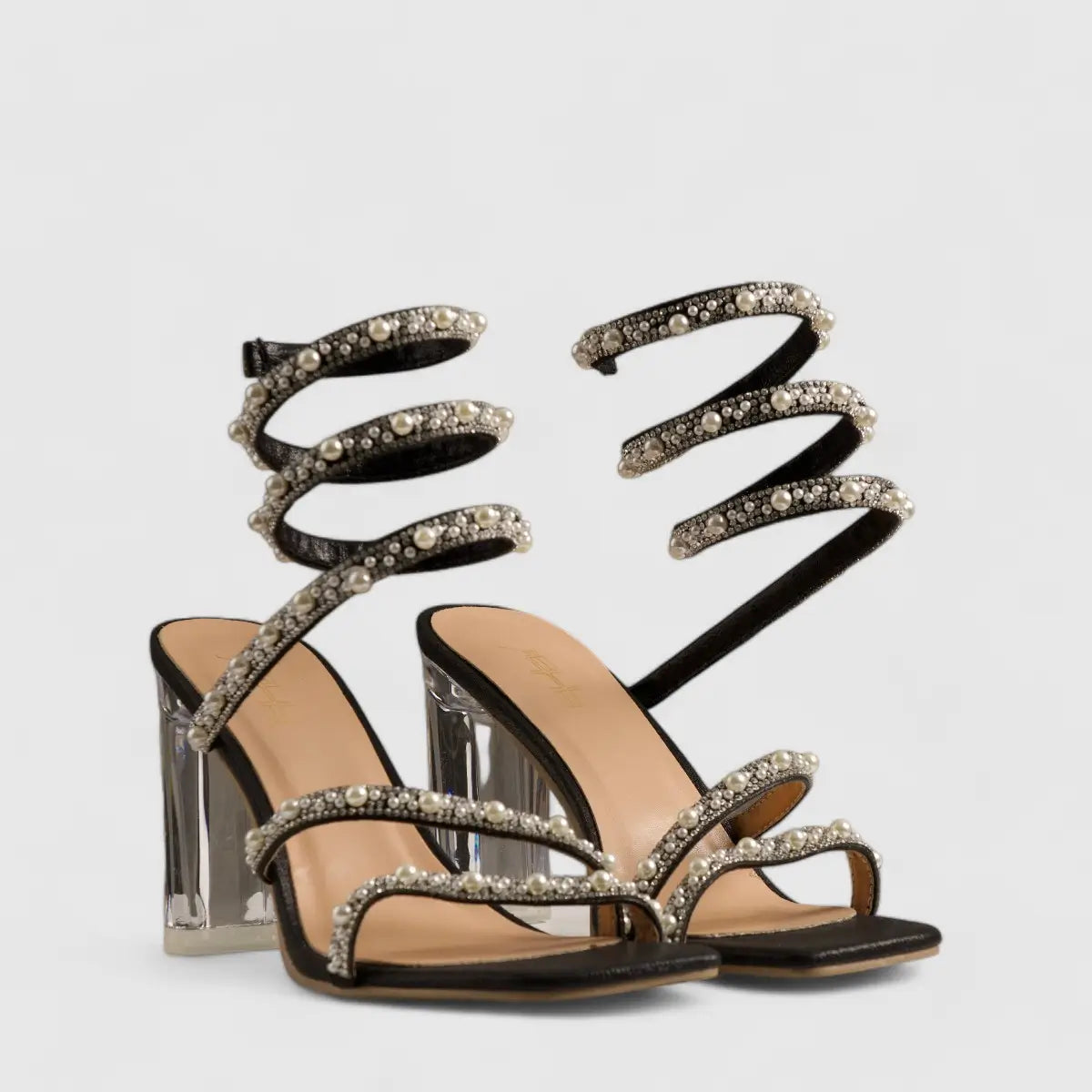 Bulbul Perspex Heel Bling Sandal Black HAR002