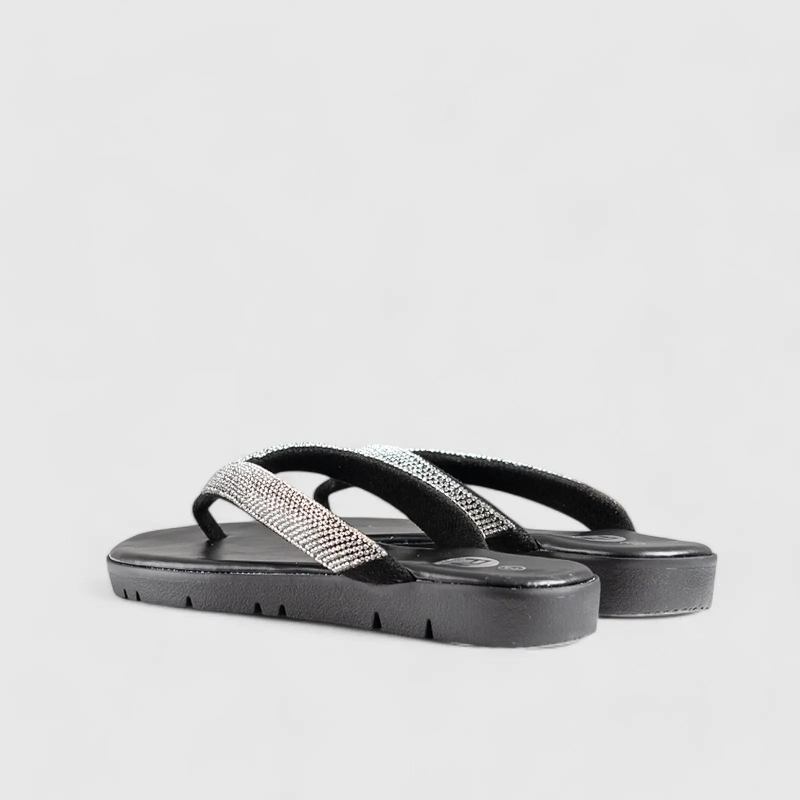 Flat Bling Sandal Black 01639