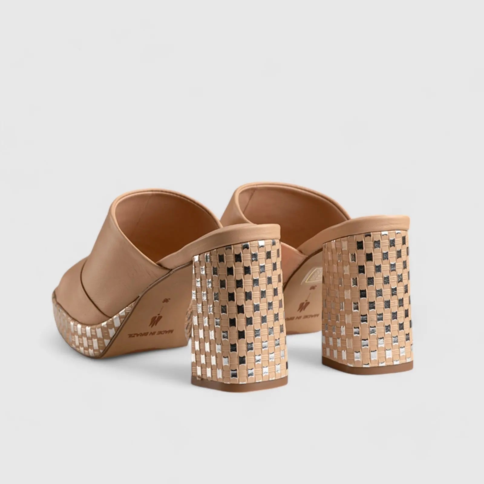 Block Heel Mule Sandal Beige 11197
