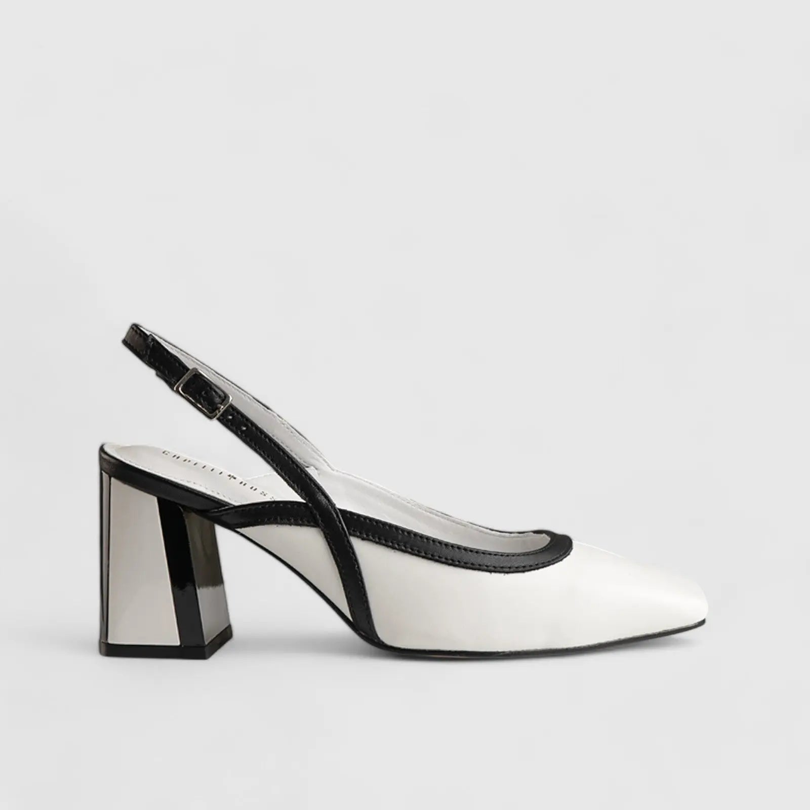 Block Heel Court Slingback White/Black 11201