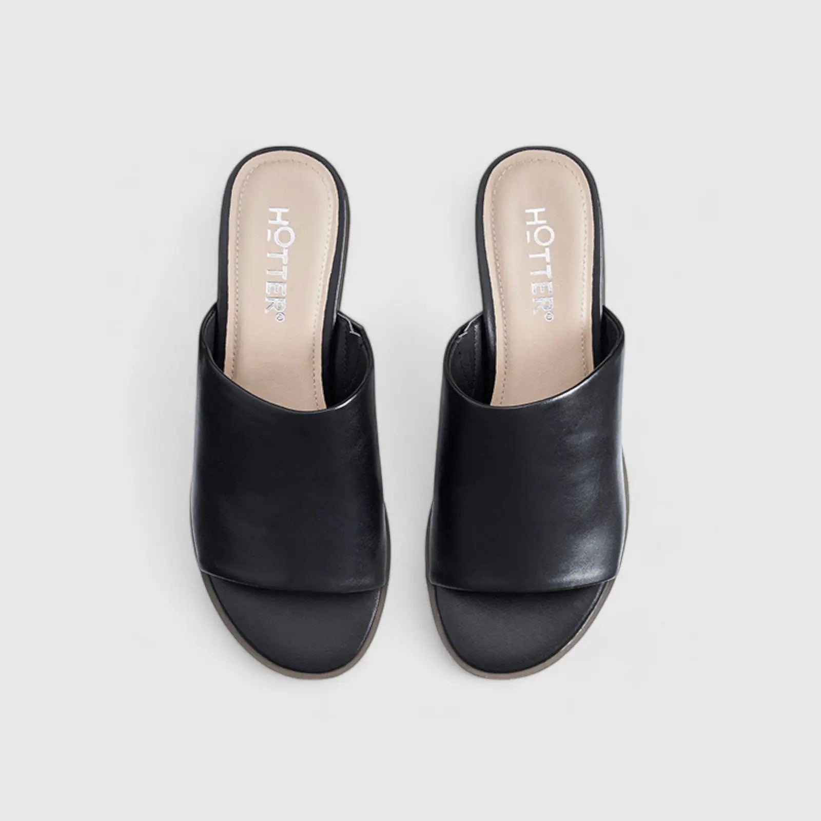 Kos Push In Wedge Comfort Leather Sandal Black