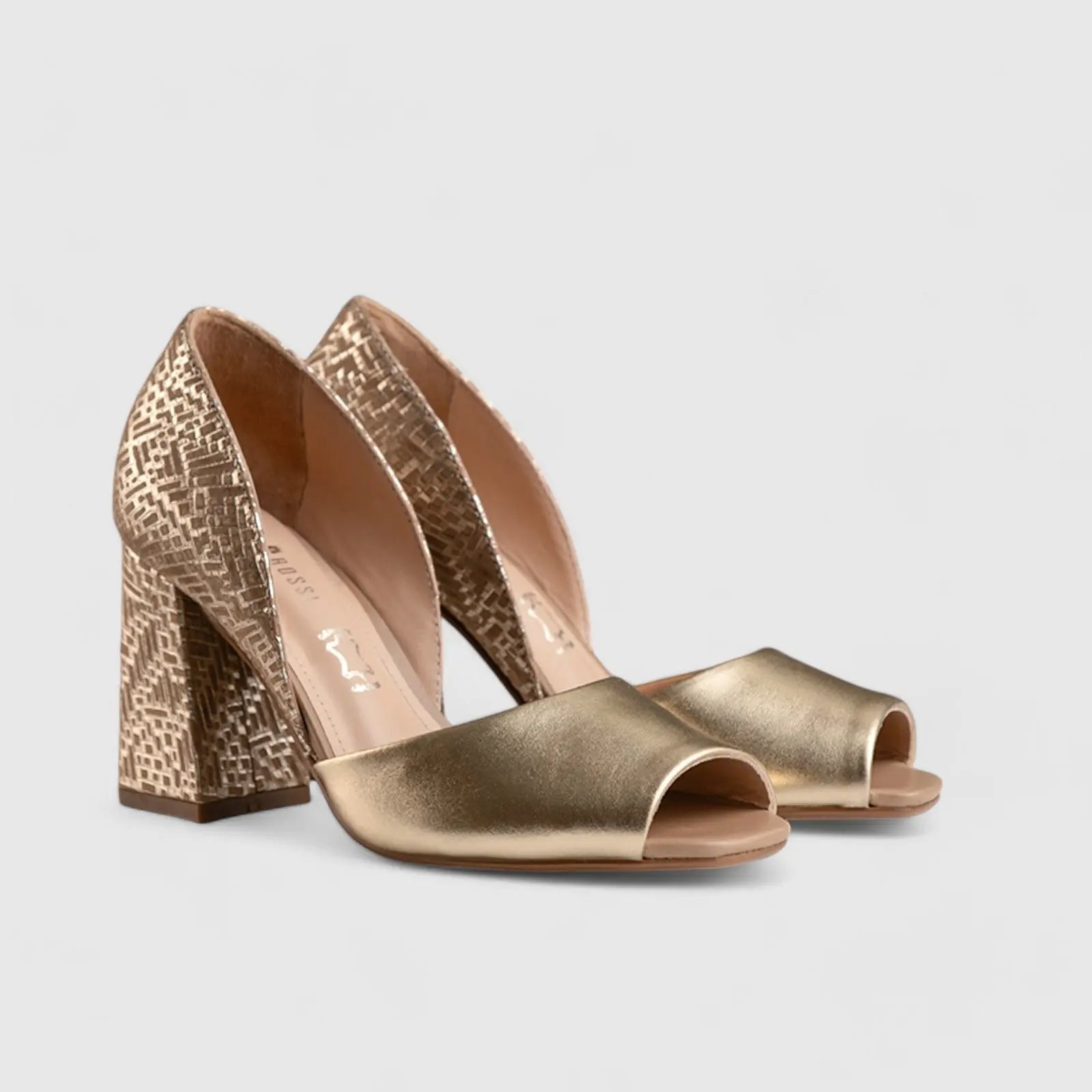 Block Heel Court Pewter/Gold 9095