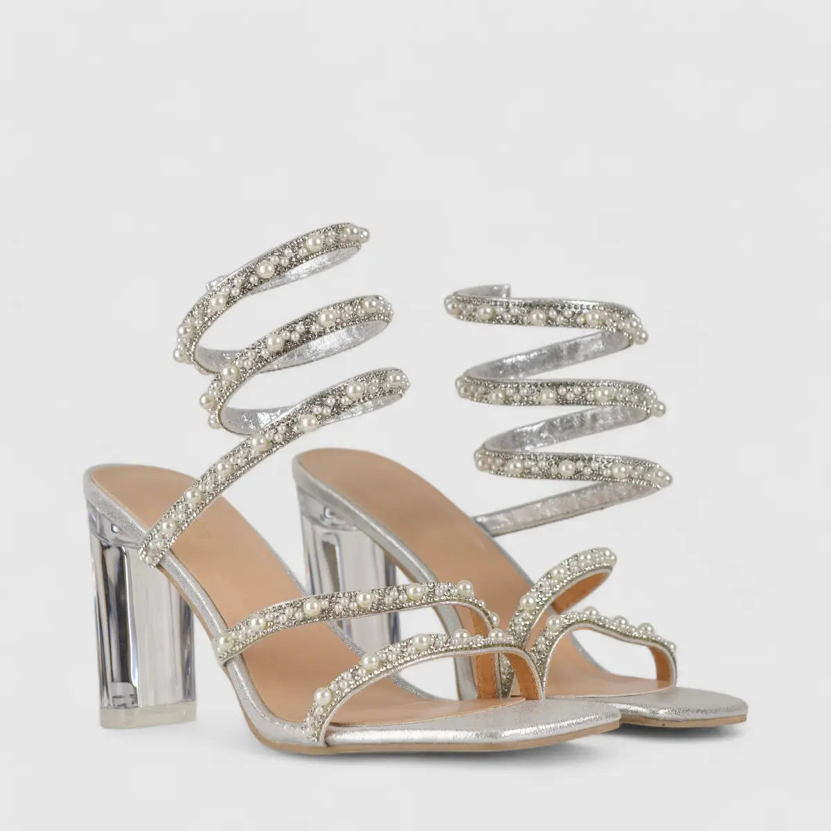 Bulbul Perspex Heel Bling Sandal Silver HAR002
