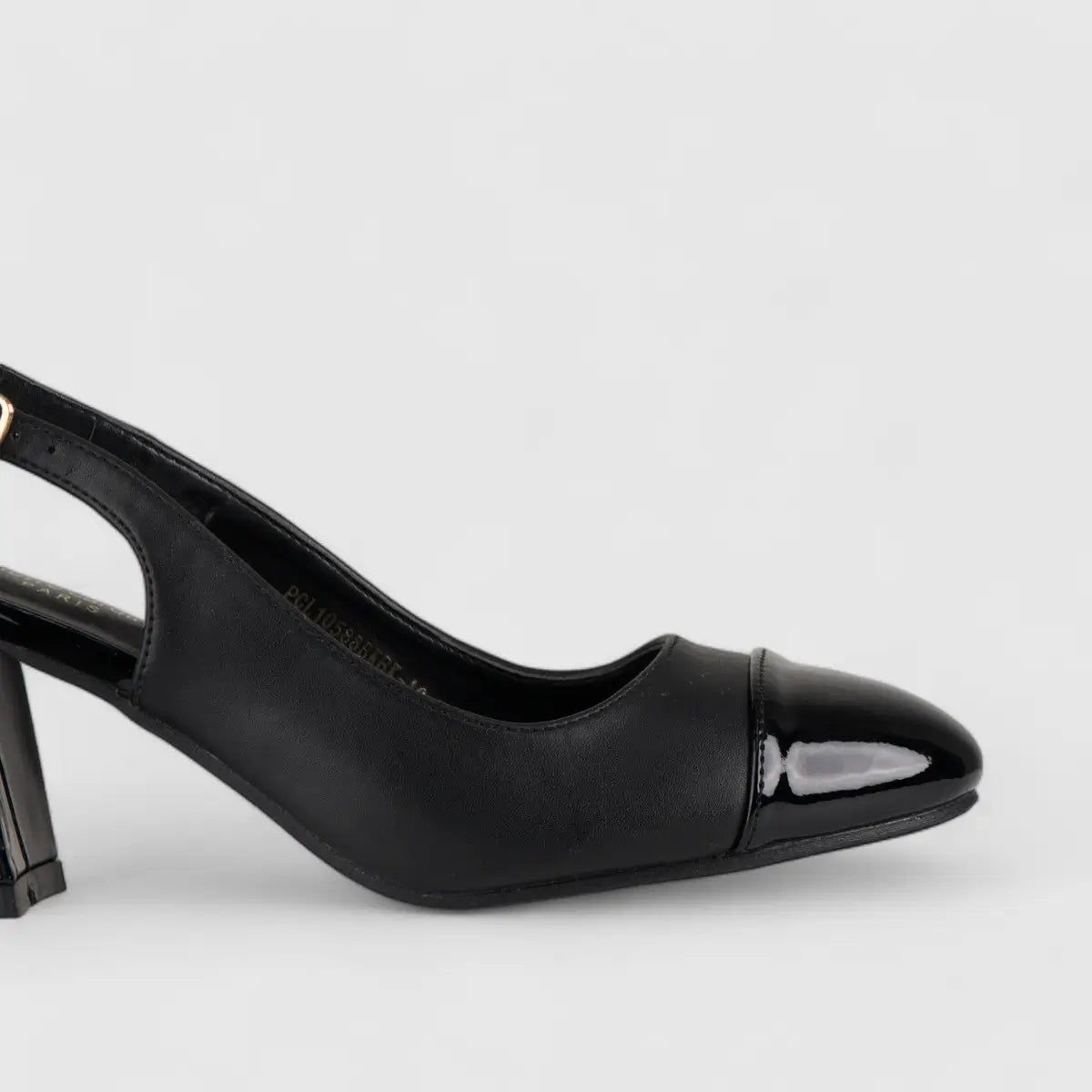 PC Slingback Block Heel Court Shoe Black 10588
