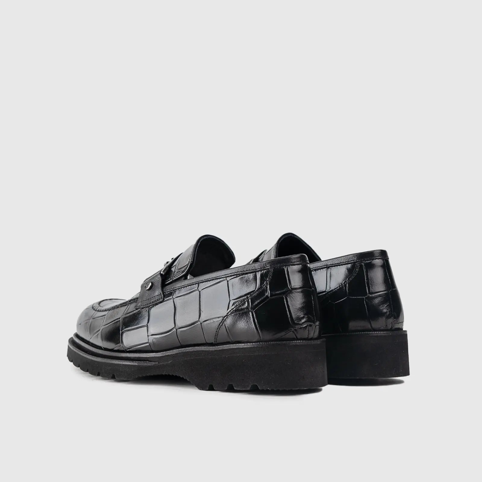 Chunky Sole Dress Loafers 60014 Black Croc