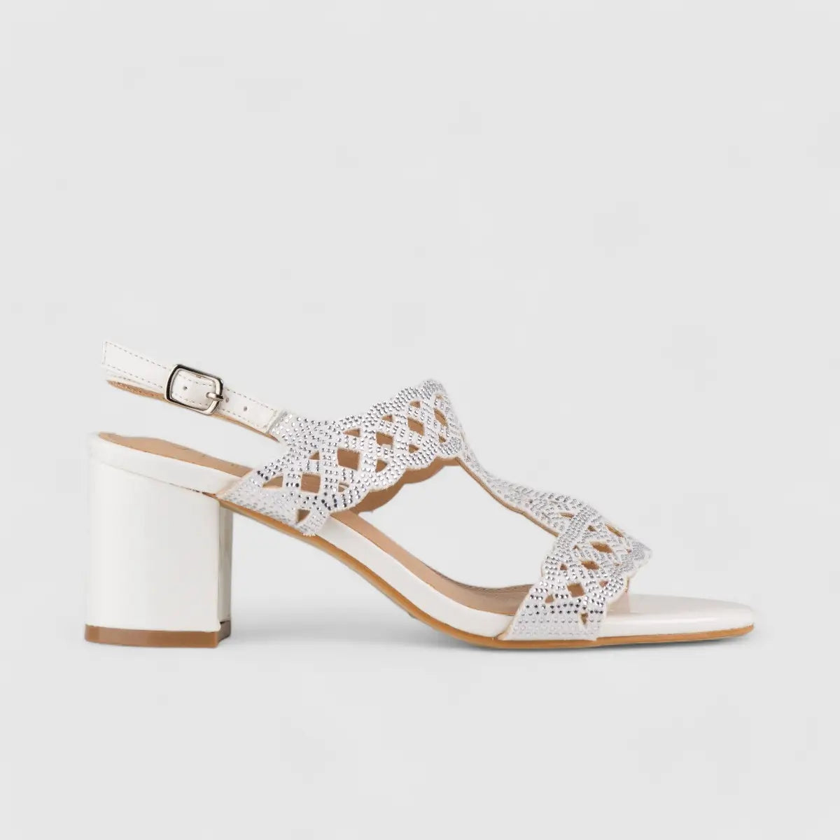 Bulbul Evening Block Heel Sandal White LU008