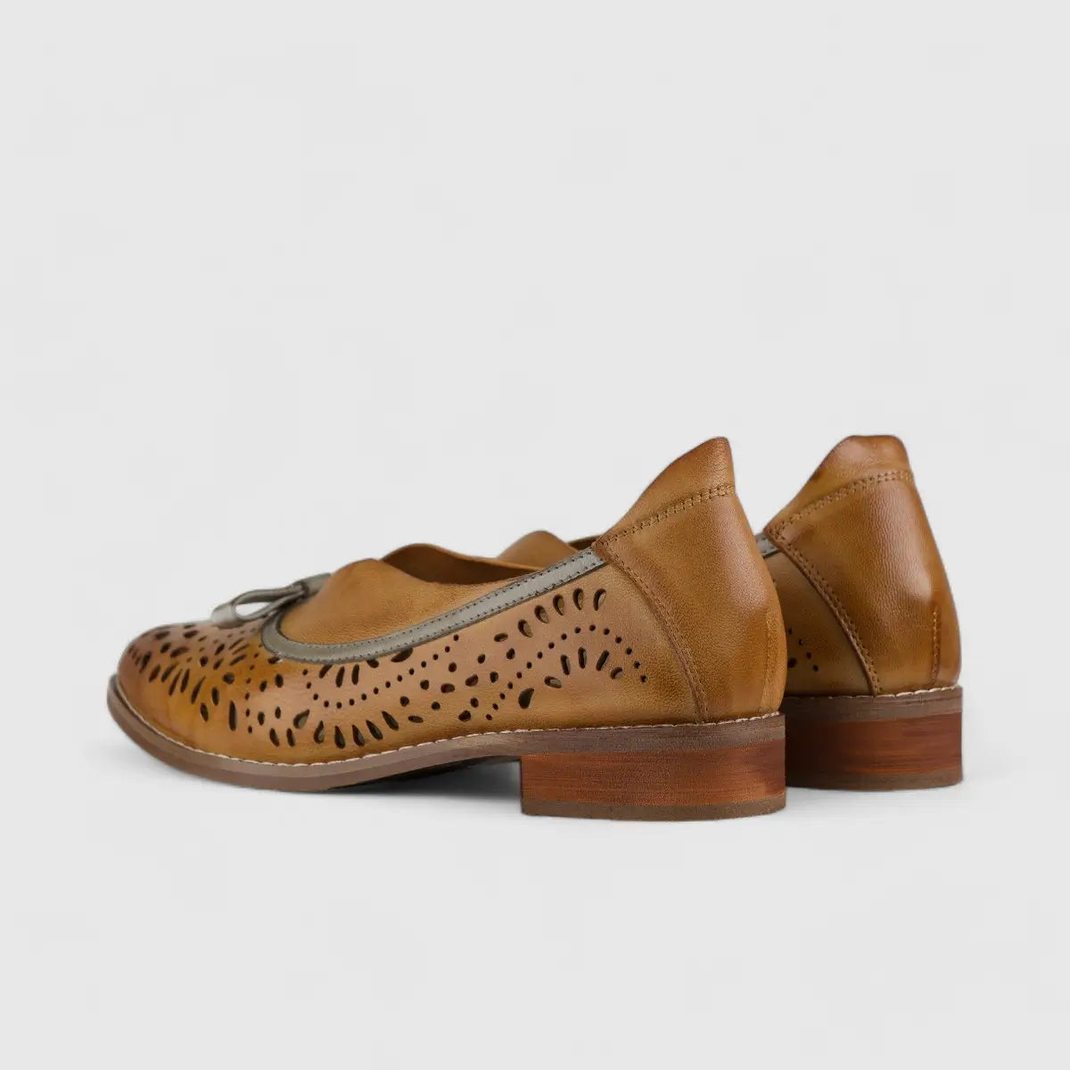 Bulbul Leather Low Heel Pump Tan/Grey 4788-01