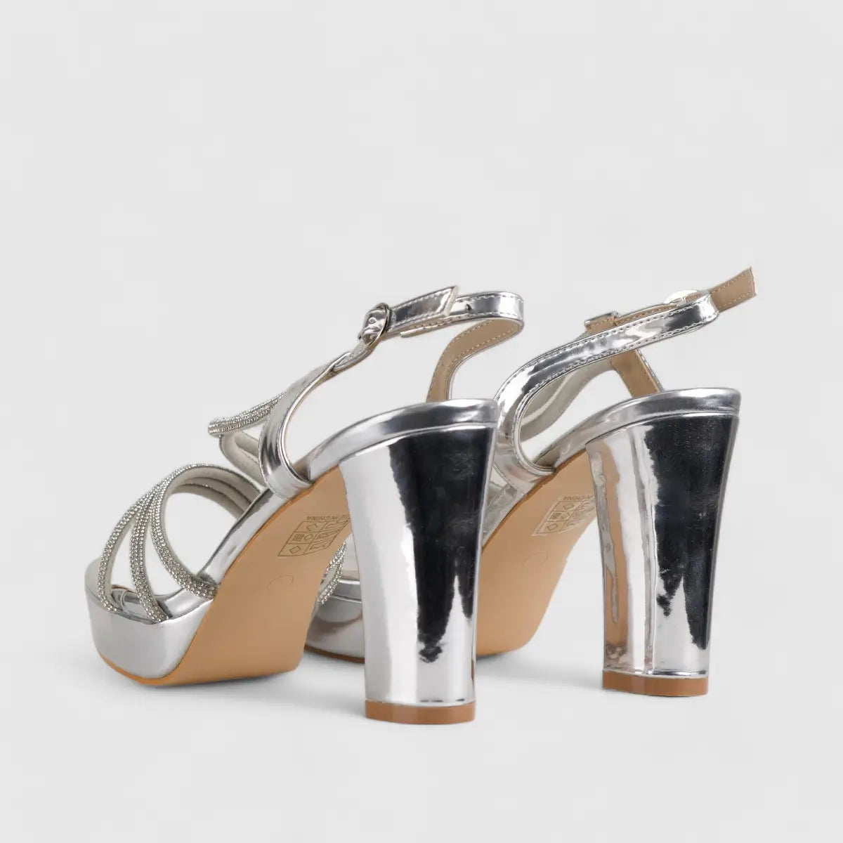 Bulbul Dress Evening Block Heel Sandals Silver HAR005