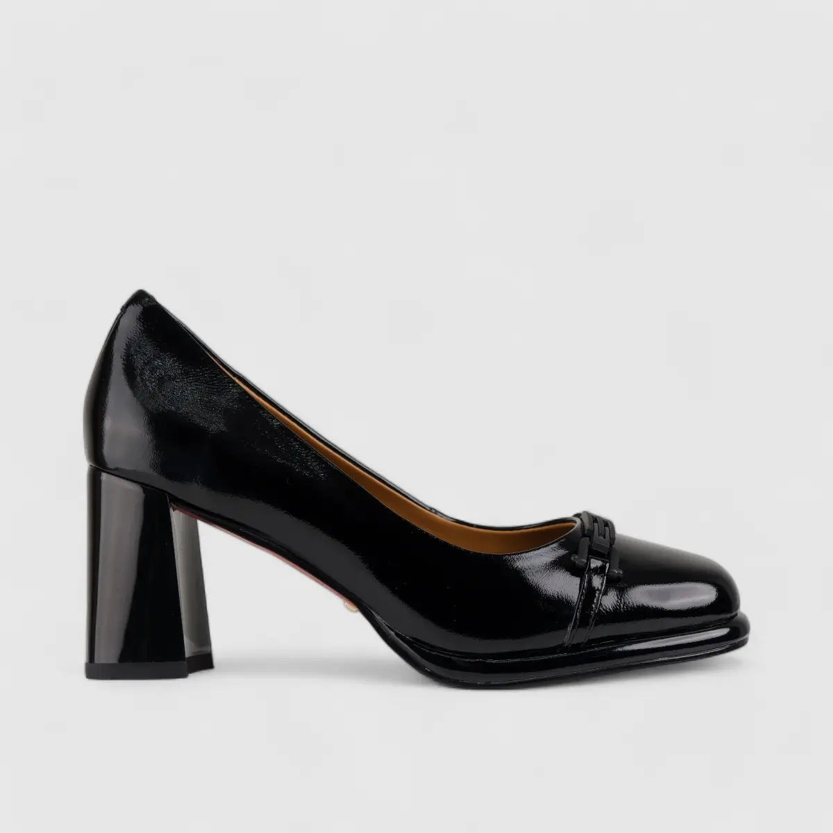 Bulbul Leather Block Heel Court Shoe Black LAR6006