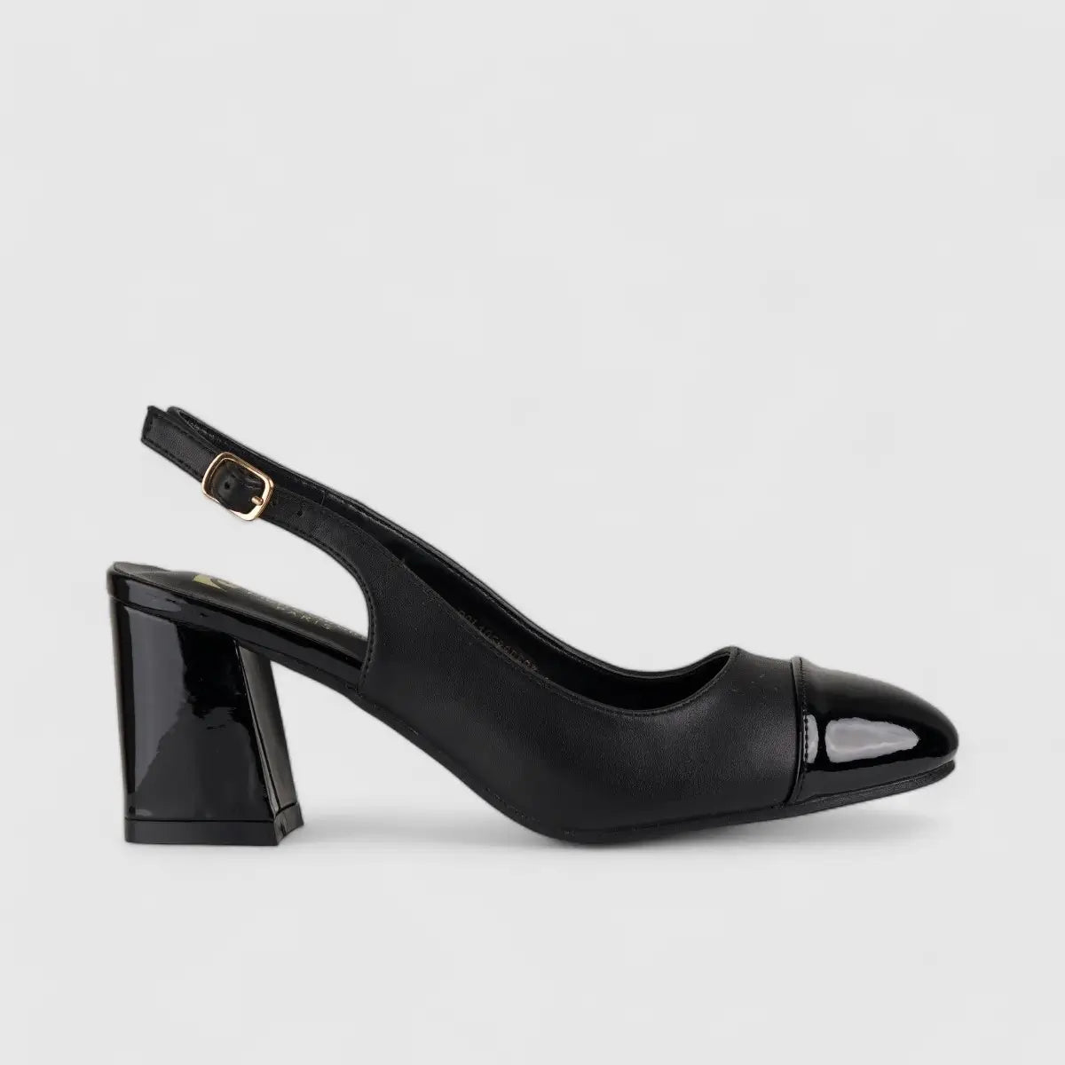 PC Slingback Block Heel Court Shoe Black 10588