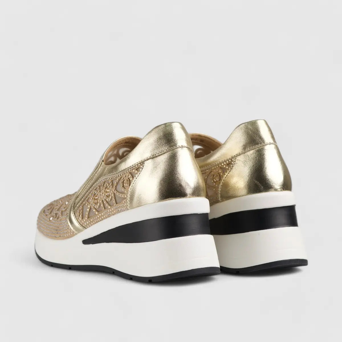 Morbido Ladies Leather Statement Sneakers Gold G02-01