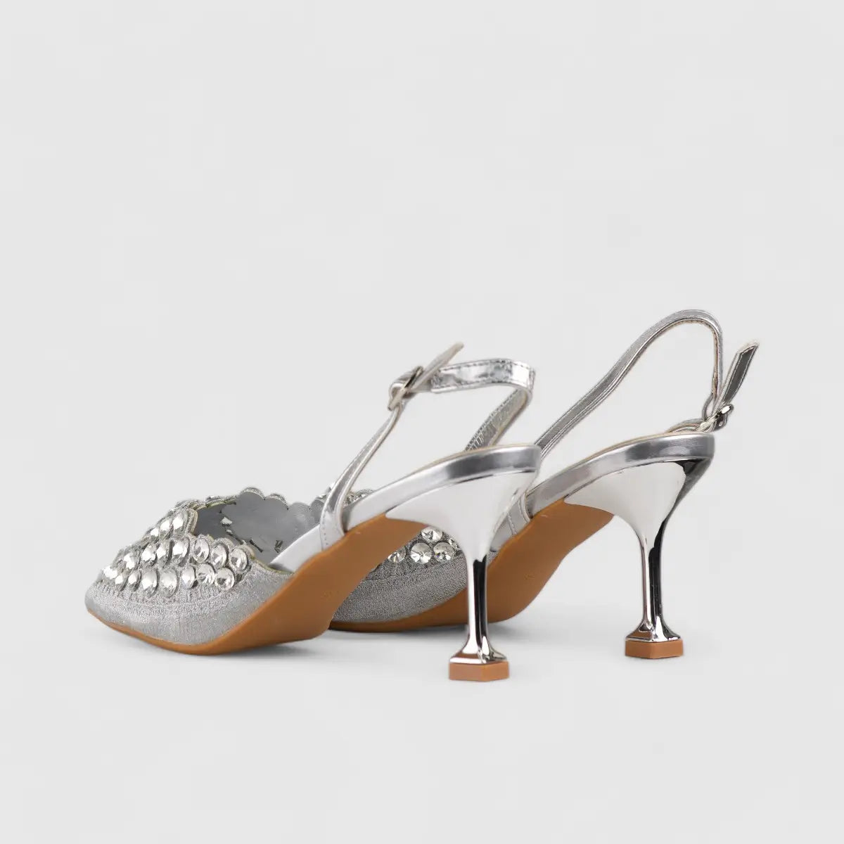 Bulbul Evening Slinback Short Heel Silver LI009