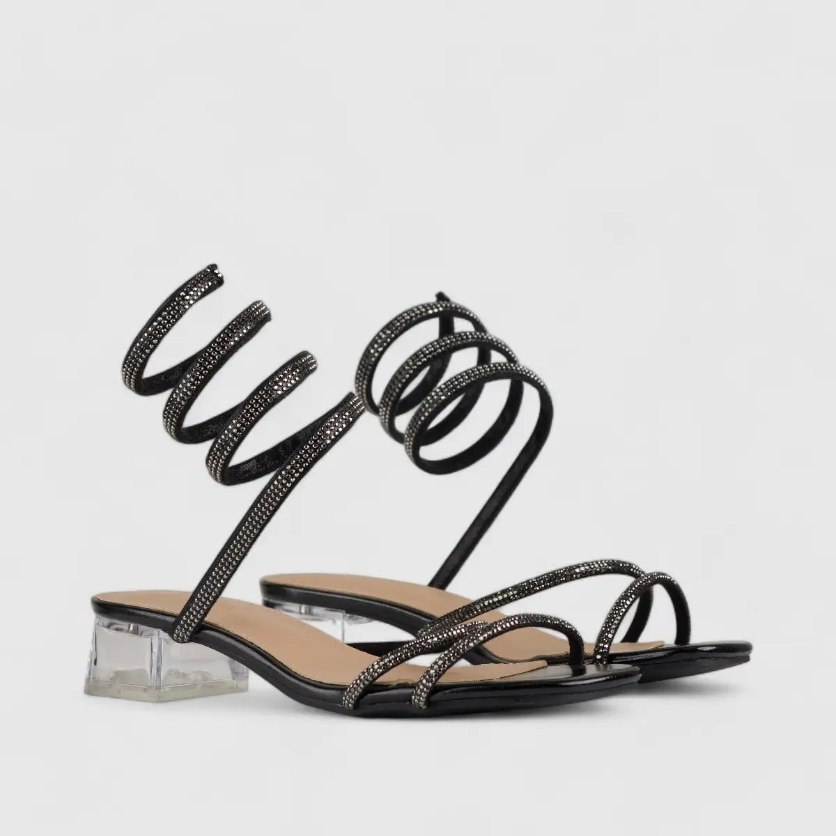 Bulbul Perspex Heel Bling Sandal Pewter LU003